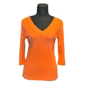 Elliott Lauren Orange V-Neck Quarter Sleeve Soft T-Shirt  Size M